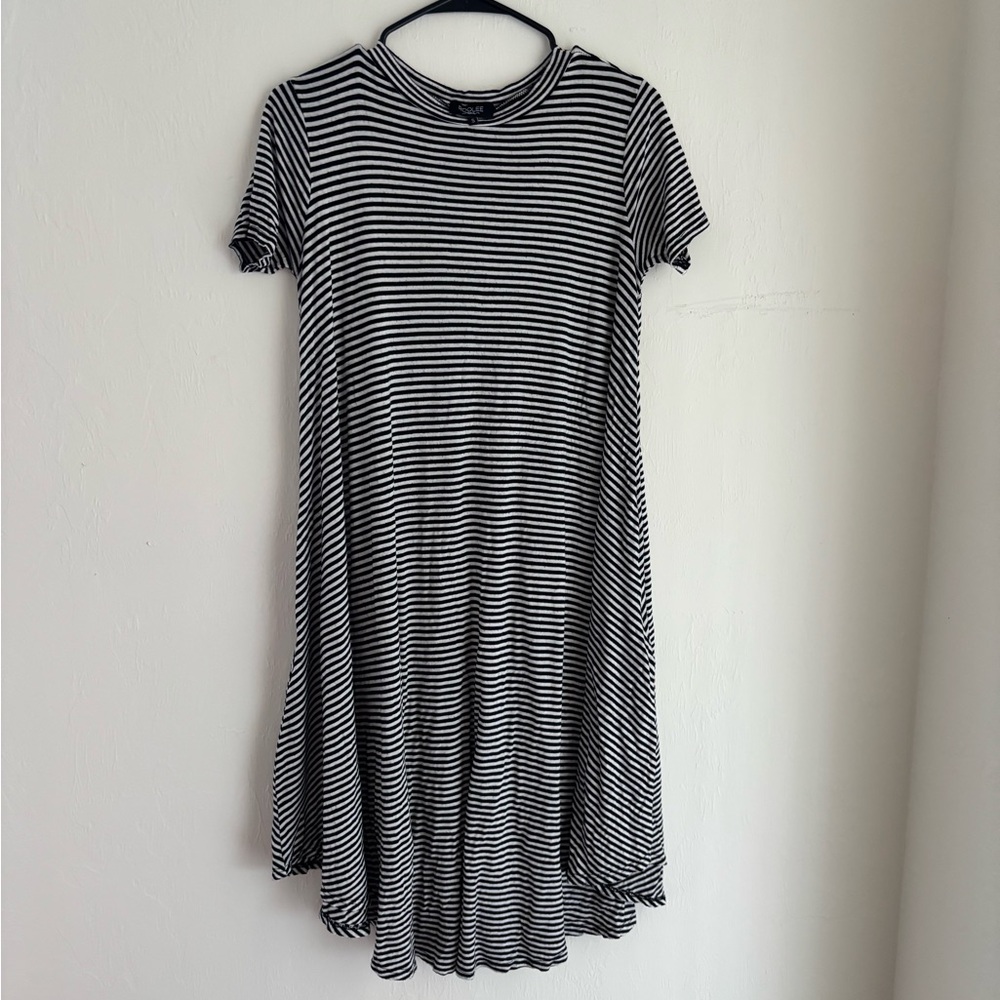 Roolee Black and White Striped Asymmetrical Dress